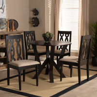 Baxton Studio Anise-Sand/Dark Brown-5PC Dining Set Anise Modern and Contemporary Sand Fabric Upholstered and Dark Brown Finished Wood 5-Piece Dining Set